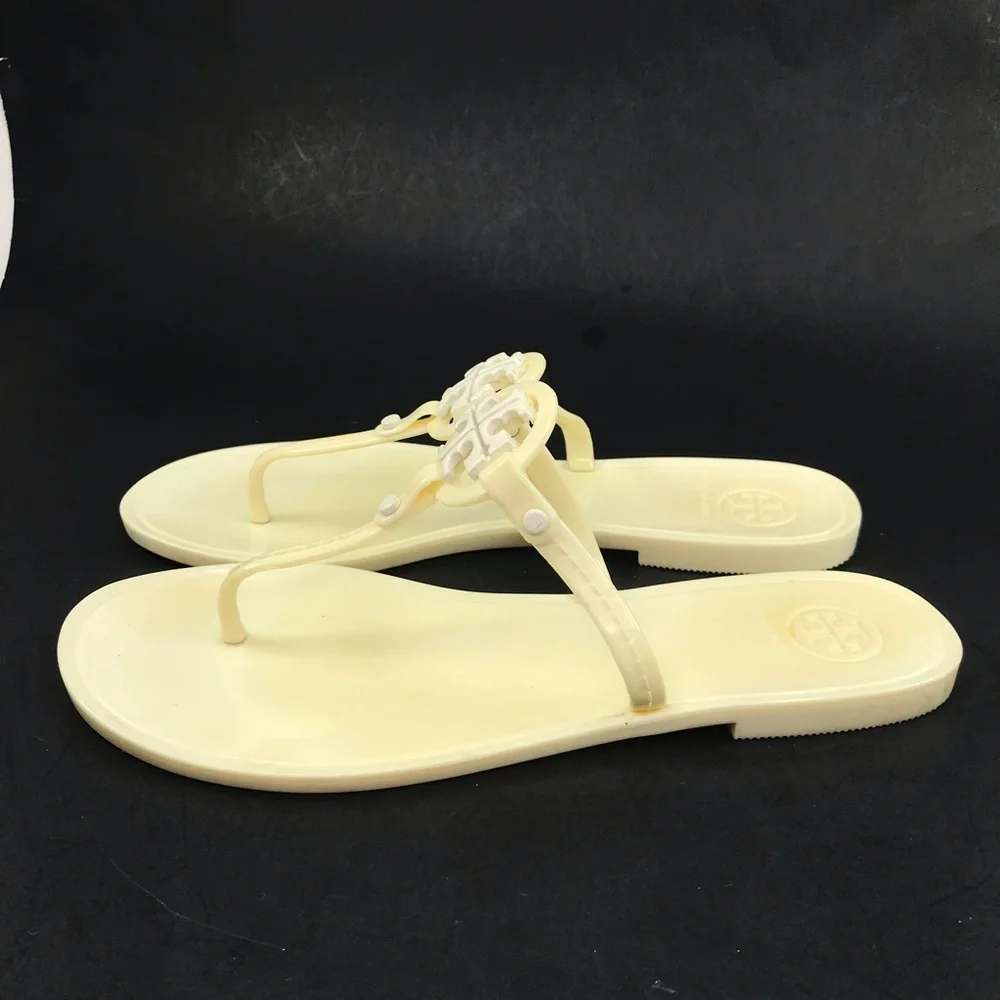 Tory Burch Women's Size 7 Mini Miller Flat Thong Jelly Sandals Cream Off White